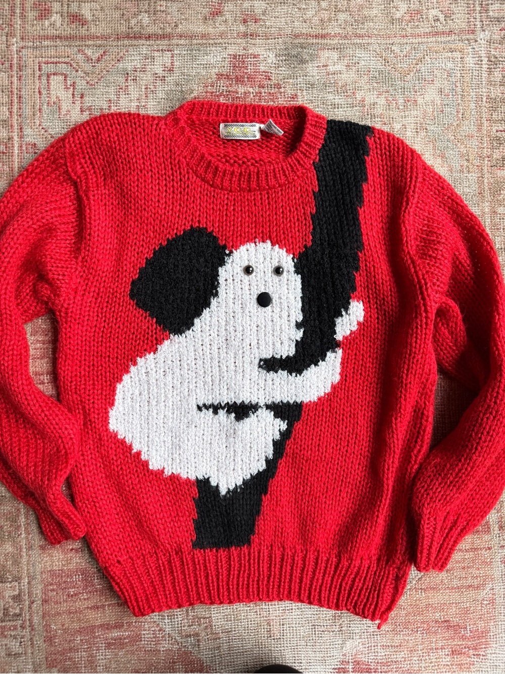 Vintage Red Crewneck Sweater with White & Black Koala Graphic